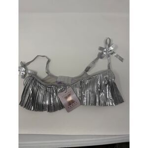 Savage X Fenty, Pleated Lamé Bra‎ Silver METALLIC 32D NEW